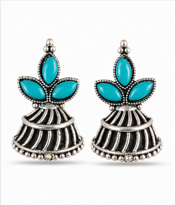 Oxidised Silver Mustard Yellow Stone Statement Earrings