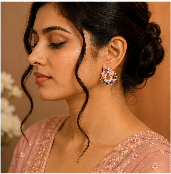 Oxidised Silver Mustard Yellow Stone Statement Stud Earrings