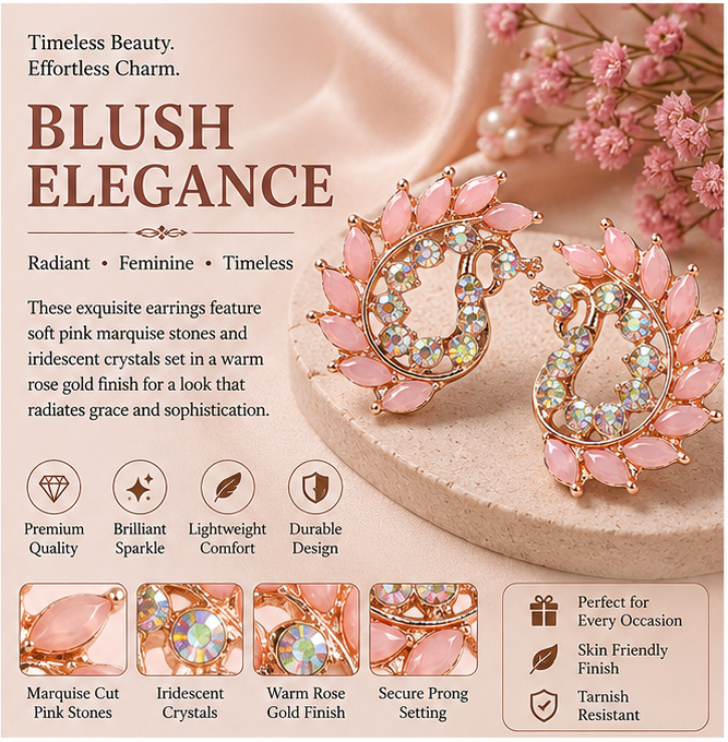 Pink Peacock Pearl Drop Earrings