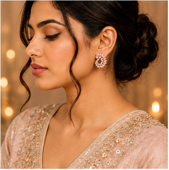 Pink Peacock Pearl Drop Earrings