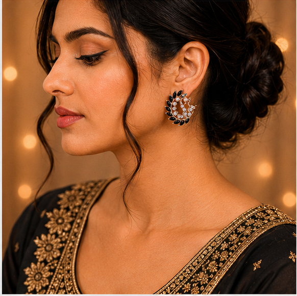 Oxidised Silver Lavender Stone Statement Earrings