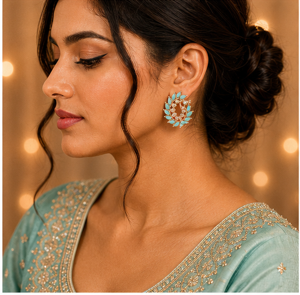 Rose Gold Blush Pink Crystal Paisley Statement Stud Earrings