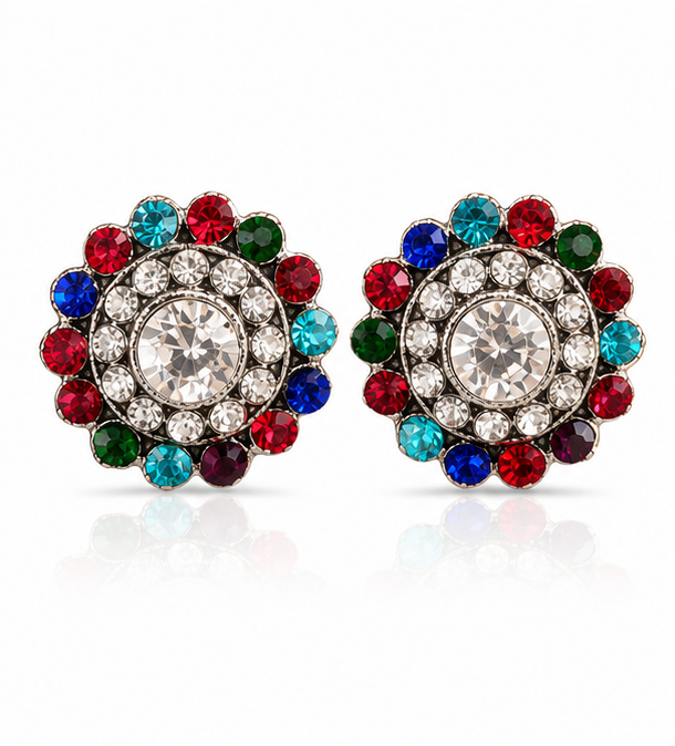 Rose Gold Black Crystal Paisley Statement Stud Earrings