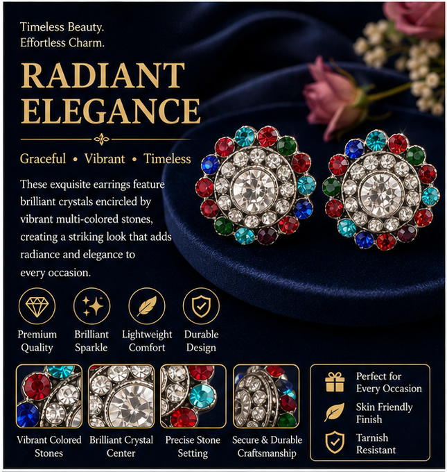 Rose Gold Black Crystal Paisley Statement Stud Earrings