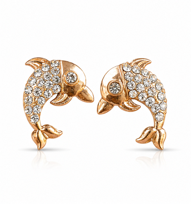 Rose Gold Aqua Blue Crystal Paisley Statement Stud Earrings