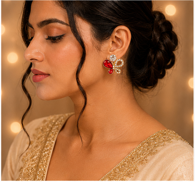 Gold Pearl Crystal Chandbali Drop Earrings