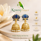 Blue Lotus Meenakari Gold Jhumka Earrings