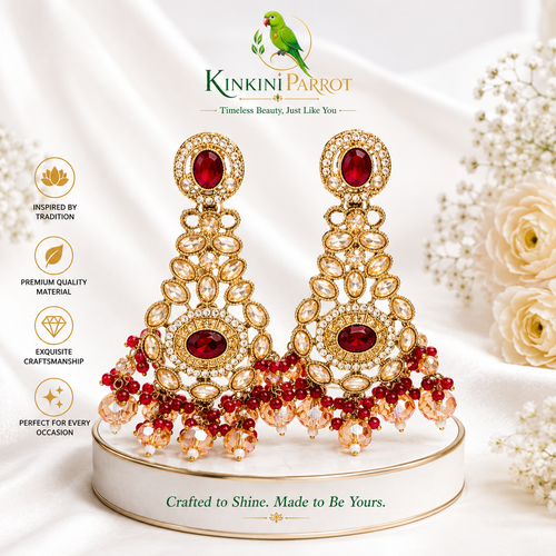 Grand Kundan Chandbali Earrings with Ruby Red Stones