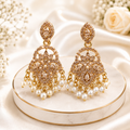 Rose Gold American Diamond Chandbali Earrings with Pearl Drops