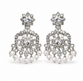 Silver Rhodium White AD Chandbali Earrings with Pearls