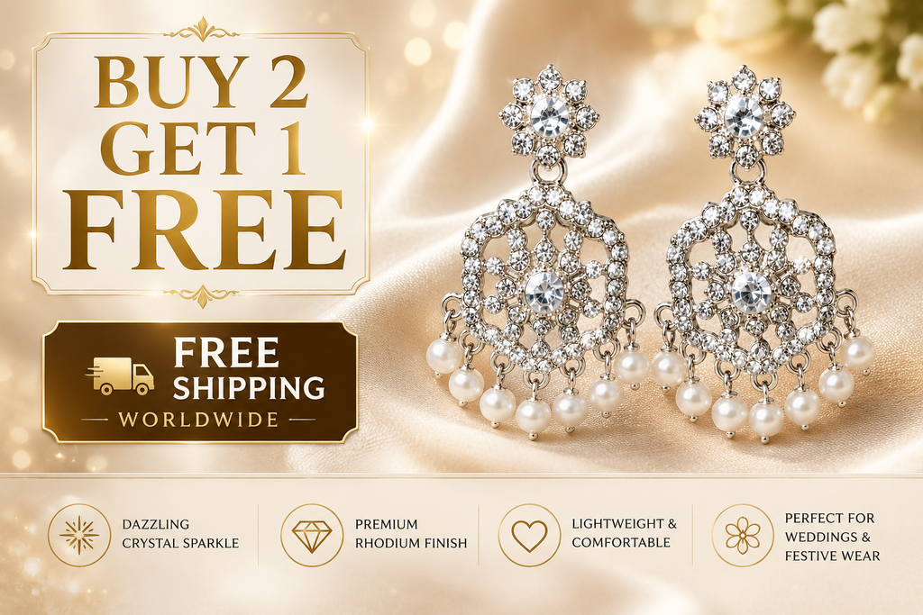 Silver Rhodium White AD Chandbali Earrings with Pearls
