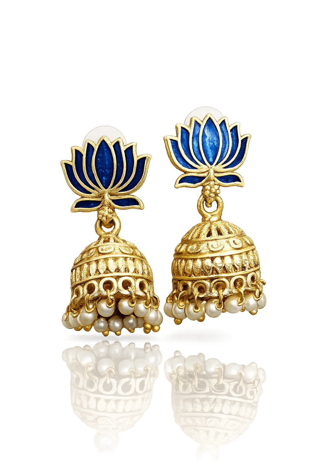 Blue Lotus Meenakari Gold Jhumka Earrings
