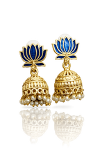 Blue Lotus Meenakari Gold Jhumka Earrings