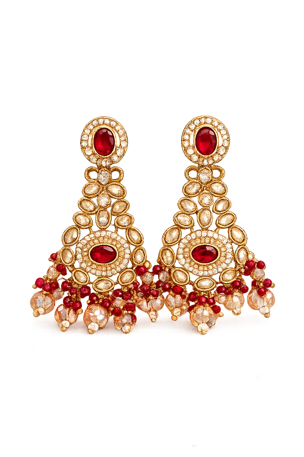 Grand Kundan Chandbali Earrings with Ruby Red Stones