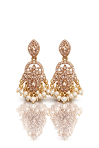 Rose Gold American Diamond Chandbali Earrings with Pearl Drops