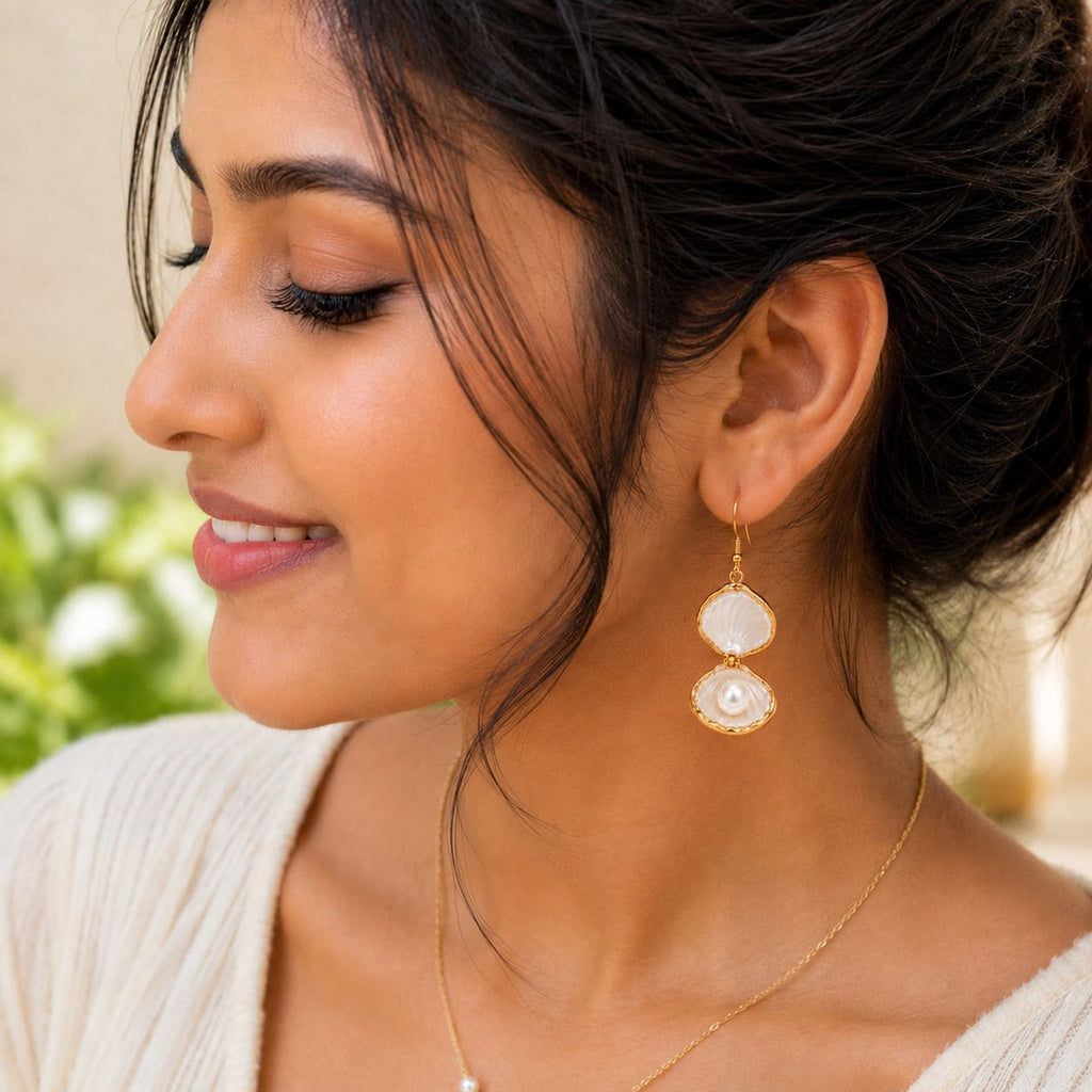 Pearl Reveal Seashell Earrings – Gold-Rimmed Openable Shell Drops with Hidden Pearl for Women & Girls