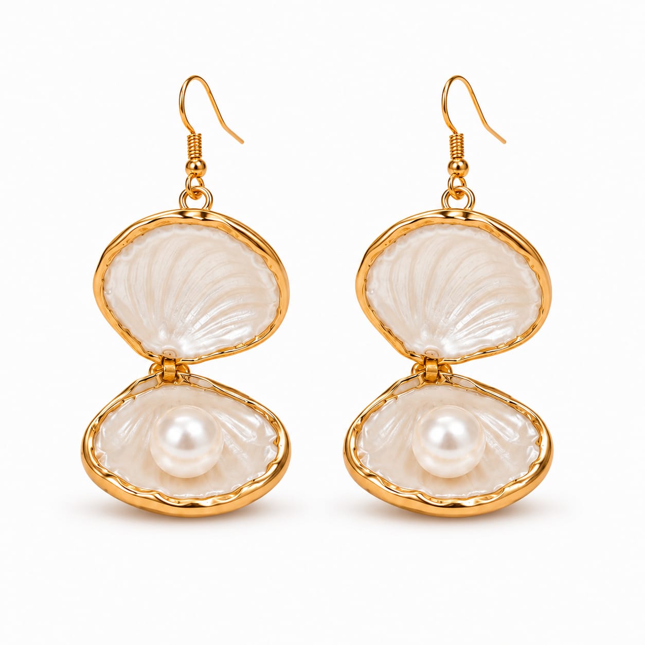 Pearl Reveal Seashell Earrings – Gold-Rimmed Openable Shell Drops with Hidden Pearl for Women & Girls