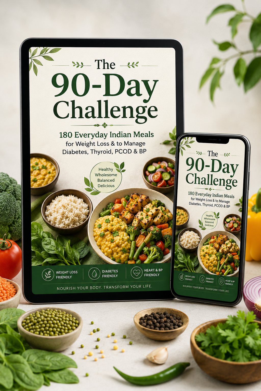 The 90-Day Challenge: 180 Everyday Indian Meals for Weight Loss & to Manage Diabetes, Thyroid, PCOD & BP