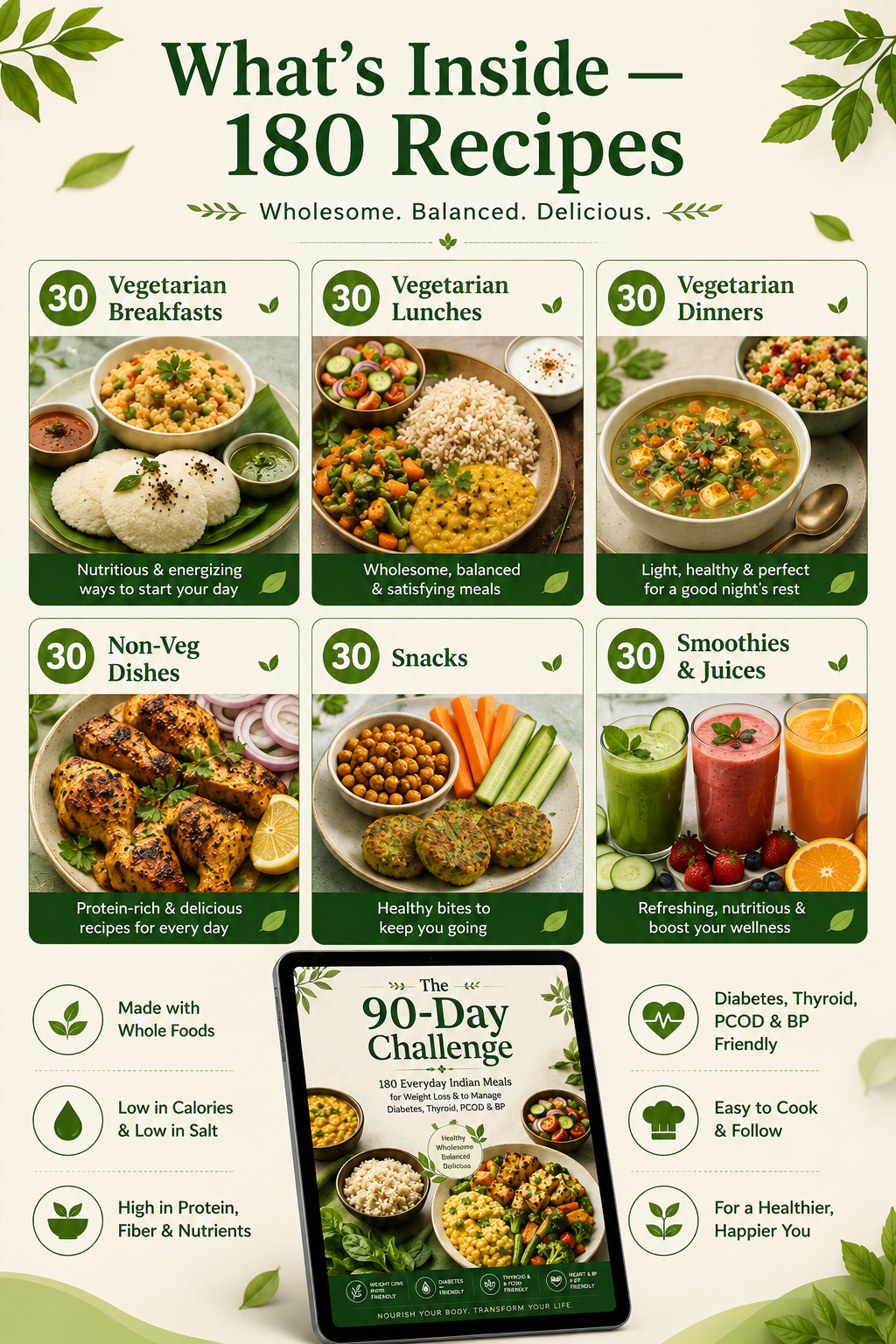The 90-Day Challenge: 180 Everyday Indian Meals for Weight Loss & to Manage Diabetes, Thyroid, PCOD & BP